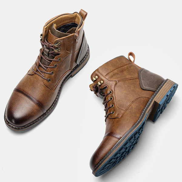 Leather ankle boots for men with streamlined zipper and versatile style