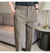 Men's slim fit dress pants in British style with elastic waist, perfect for casual or formal occasions, made from polyester b
