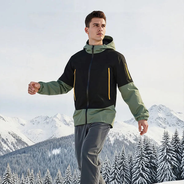 Men's hooded windproof jacket for outdoor sports, lightweight, breathable, perfect for autumn and winter adventures.