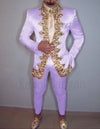 Italian Style Slim Fit Men's Wedding Suit Set featuring a single-breasted jacket, pants, and belt for formal events.