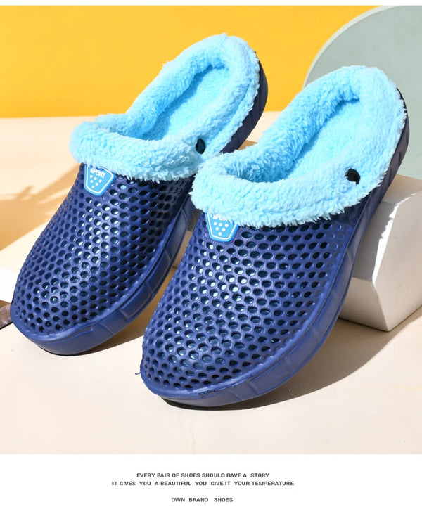 Woman wearing clogs while walking on frosty outdoor path