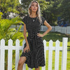 Timeless polka dot pleated dress with flattering high waist fit