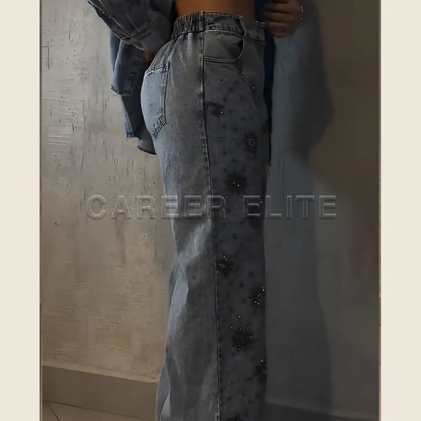 Casual sophistication wide leg jeans with functional pockets and flattering high-rise fit