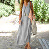 Breathable V-neck maxi dress in natural cotton linen for warm evenings