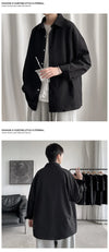 Oversized long sleeve casual shirt for men and women with Mandarin collar, perfect for spring and autumn fashion.