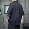 Men's Summer Beach Shirt with Mandarin collar, knot button detail, and loose fit, perfect for casual beach outings.