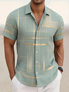 Modern geometric grid shirt in breathable polyester fabric with traditional turndown collar
