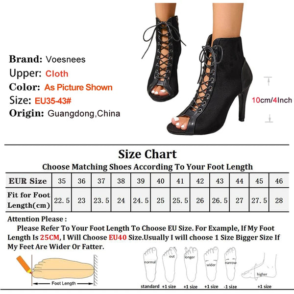 Performance dance boots with elongating thin heels and eye-catching cross-tied design