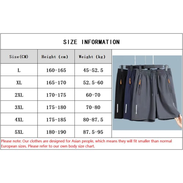 Side view of men's polyester shorts showing relaxed fit and zipper pocket