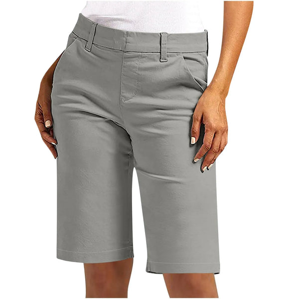 Cotton-blend cargo shorts with button front and flattering high-rise cut