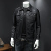 Men's Slim Fit PU Leather Moto Jacket with zipper closure, waterproof features, and stylish design for casual and motorcycle