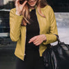 Chic slim fit faux leather moto jacket for women, perfect for autumn and winter, featuring a stylish zipper closure.