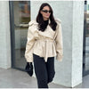 Polyester short trench coat with classic double-breasted styling