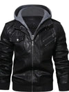Sleek men's PU leather biker jacket with detachable hood, slim fit, perfect for autumn and winter casual wear.