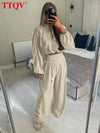 Comfortable loose fit coordinated set with lengthening wide-leg pants and polished blouse