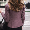 Chic slim fit faux leather moto jacket for women, perfect for autumn and winter with a stylish zipper closure and tailored de