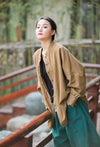 Stand collar coat in moisture-wicking cotton linen for comfortable daily wear
