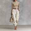 High-waist pocket overalls for women in loose casual summer fit with button-front closure