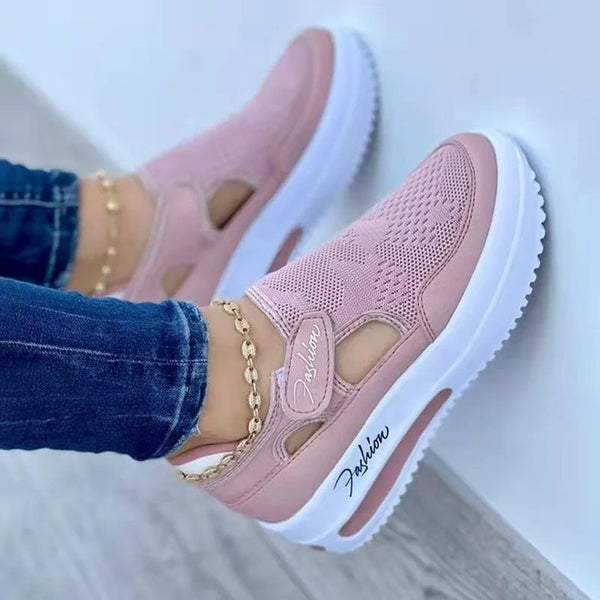 Versatile mesh platform sneakers for women in clean white colorway with lace closure