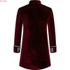 Elegant men's medieval-style trench coat in black, blue, and burgundy with single-breasted design and stand collar.