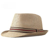 Unisex straw fedora hat in beige, perfect for summer beach outings.