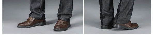 Anti-wrinkle trousers maintaining crisp appearance throughout busy day