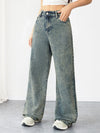 Back view of wide-leg jeans showcasing the durable material and fit.