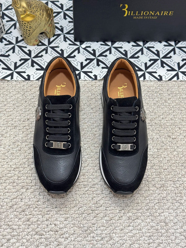Comfortable slip-on black leather loafers for men.