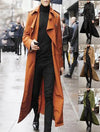 Men's Classic Long Trench Coat in polyester, perfect for autumn and winter, featuring a loose fit and single-breasted closure