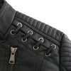 Women's slim fit PU leather motorcycle jacket in black, windproof, durable, perfect for spring and autumn rides.