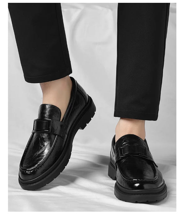 Men's dress shoes with a rubber sole, combining style and durability.