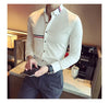 Elegant men's slim-fit dress shirt in solid color, perfect for spring, made from cotton, polyester, and spandex blend.