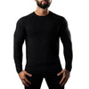 Men's long sleeve cotton tee in black, featuring moisture-wicking technology for comfort and breathability in casual wear.