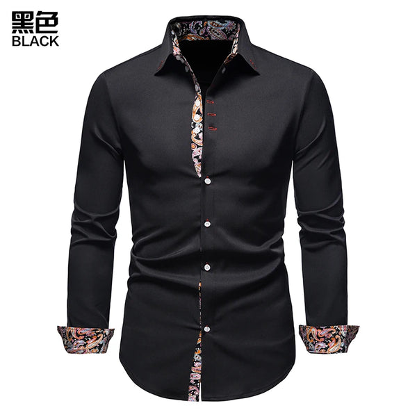 Classic Men's White Long Sleeve Polo Shirt with stand collar, single-breasted closure, perfect for business casual and all se