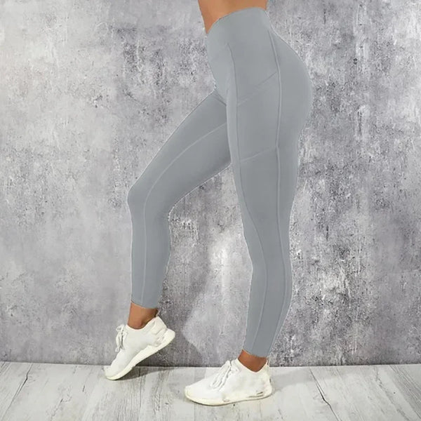 Women's high waist yoga leggings in navy blue, breathable fabric.