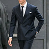 Elegant men's 3-piece suit featuring a double-breasted blazer, vest, and pants in a slim fit for business and weddings.