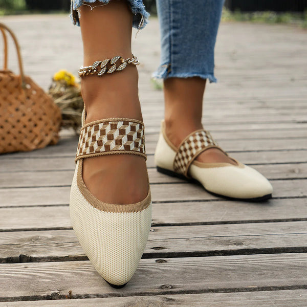 Women's waterproof knitted flats in color-block design perfect for spring and fall wear