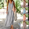 Effortless Ease Cotton Linen V-Neck Maxi Dress in natural fabric flowing gracefully