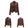 Women's slim fit PU leather motorcycle jacket in black, windproof, durable, perfect for spring and autumn rides.