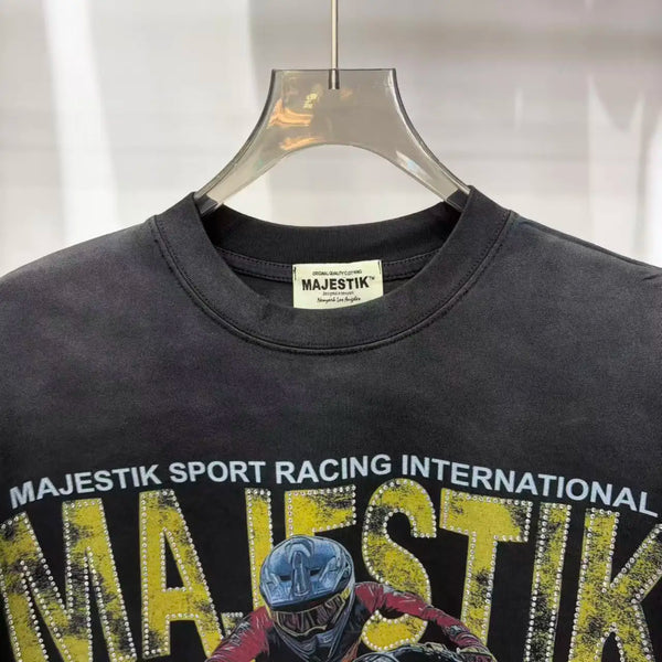 MAJESTIK cotton t-shirt with sparkling rhinestone letters for urban fashion