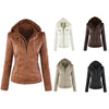 Chic hooded faux leather jacket for women in black, perfect for autumn and winter with a stylish zip-up design and functional