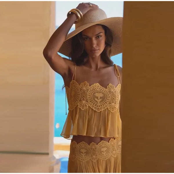 Sophisticated summer formal wear with intricate lace accents