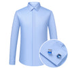 Executive blue dress shirt with French cuffs and cufflinks for professional milestone celebrations