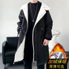 Hooded men's winter trench coat, thick fleece-lined jacket for warmth, stylish urban clothing, available in sizes S-3XL.