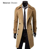 Classic double-breasted men's wool trench coat in solid color, perfect for winter and stylish for both casual and professiona