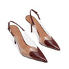 See-through pointed-toe pumps with adjustable strap and high heel