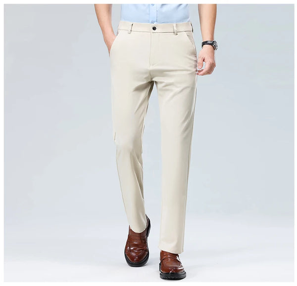 Straight suit pants with elastic waistband for effortless sophistication