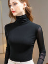 Chic Summer Lace Blouse in lightweight chiffon with turtleneck, full sleeves, and elegant lace detail for versatile summer st