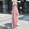 Chic wide leg summer pants for women in ice silk, pleated design, perfect for casual outings and warm weather comfort.