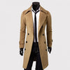 Classic double-breasted men's wool trench coat in solid color, perfect for cold weather and stylish winter outfits.